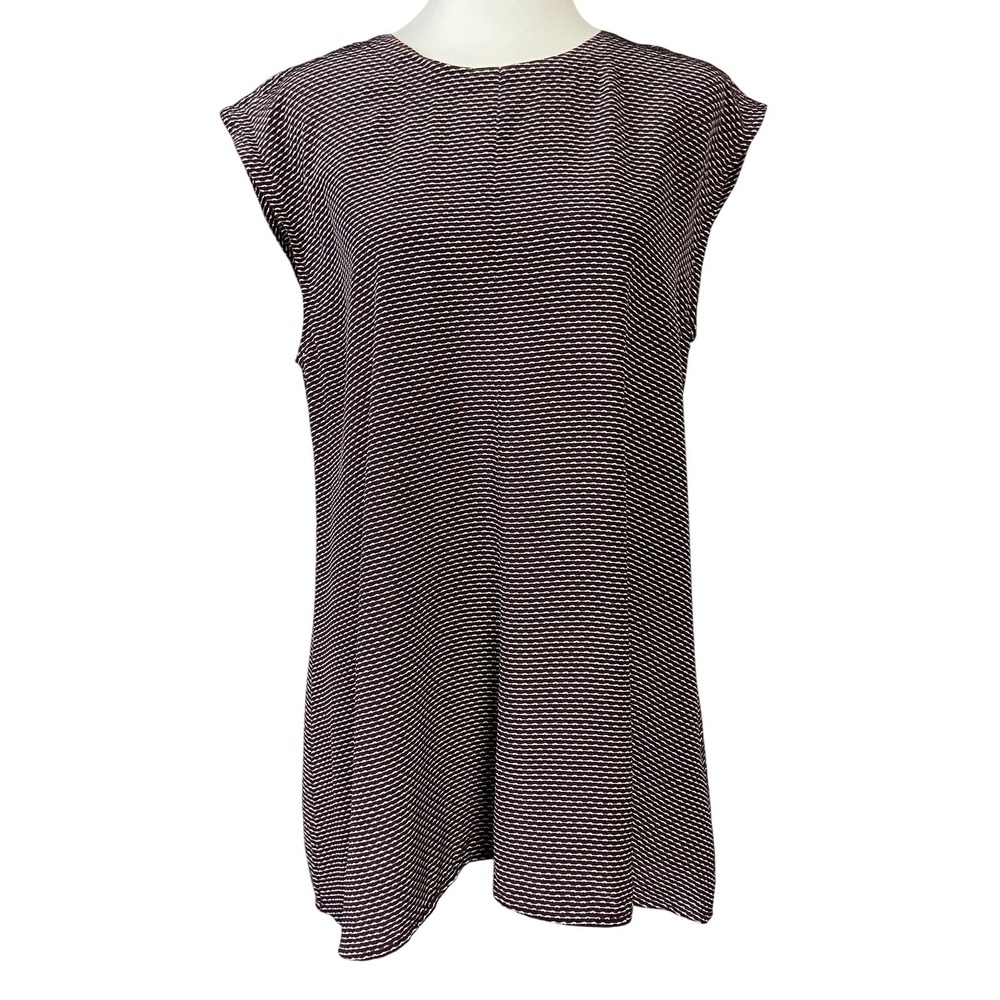 Eileen Fisher Silk Tunic Blouse Womens Petite S Purple Stripe Cap Sleeve Top